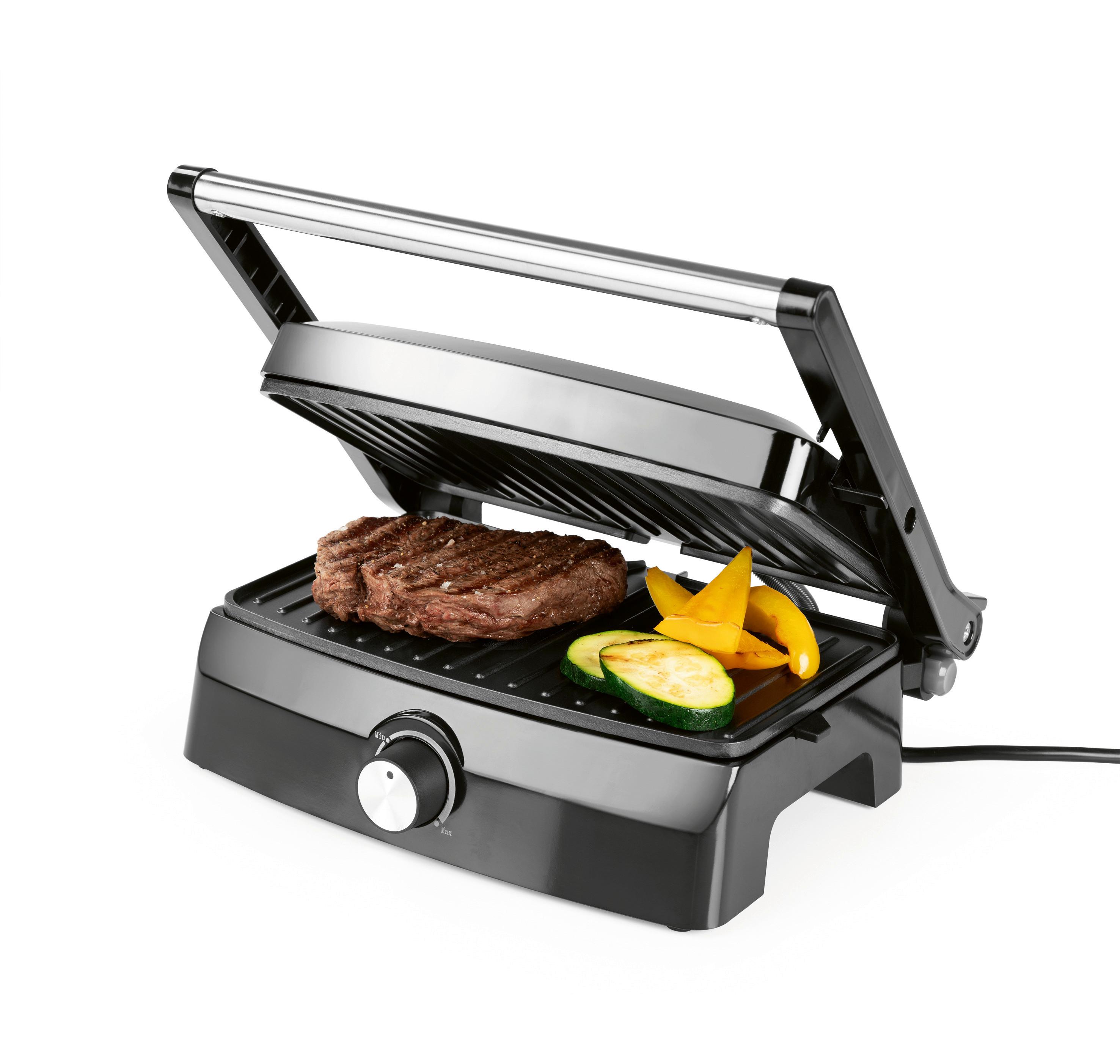 Kontaktgrill Gourmetmaxx Schwarz/Edelstahlfarben - Edelstahlfarben/Schwarz, MODERN, Kunststoff/Metall (26,8/22,9/13cm)