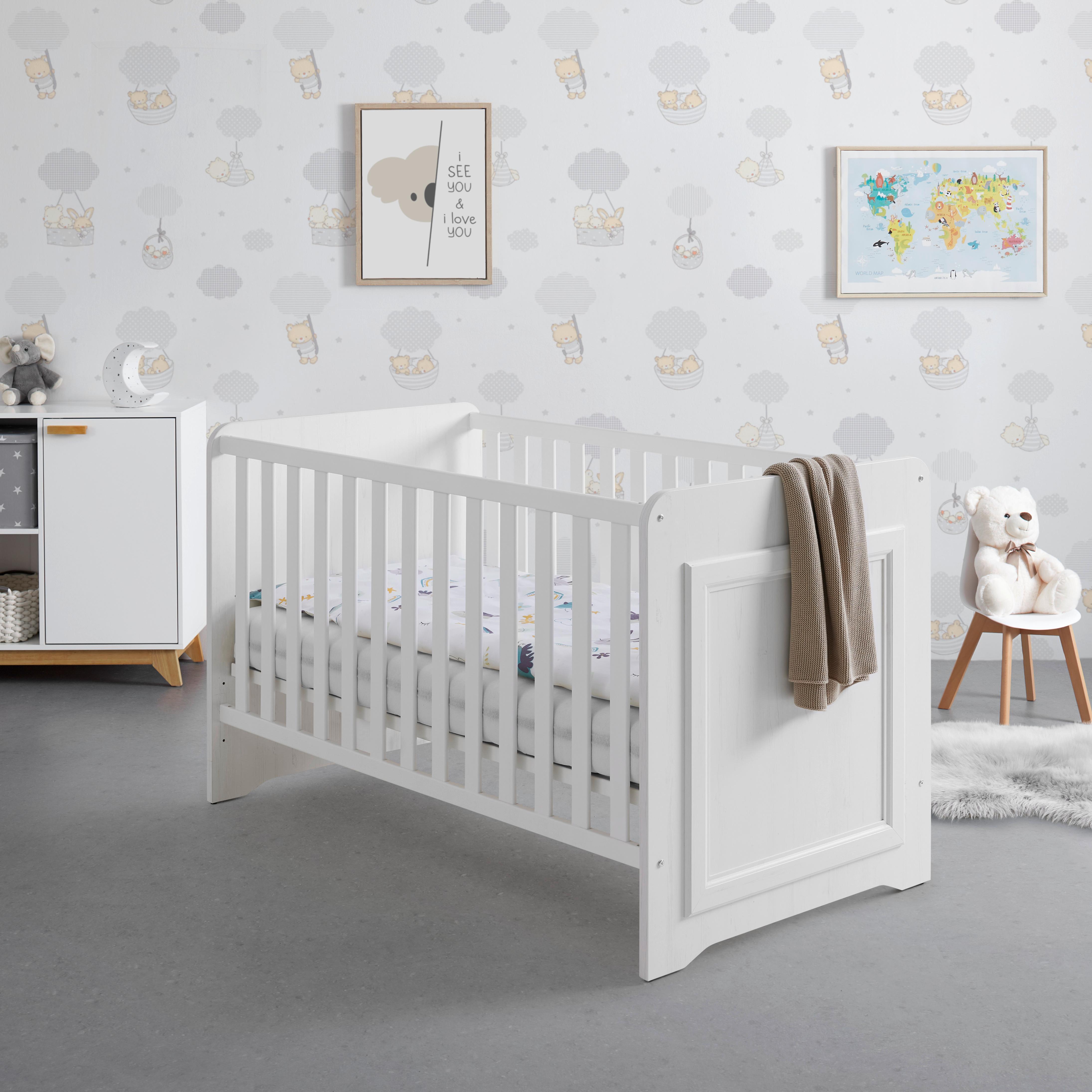 Gitterbett Marilou in Weiß ca. 70x140cm - blanc, Romantik / Landhaus, matériau de bois (70/140cm) - Zandiara