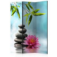Paravan Water Lilly And Zen Stones, 3-Delni, Dvostranski - svetlo modra/zelena, Basics, tekstil/les (135/172/3cm) - artgeist