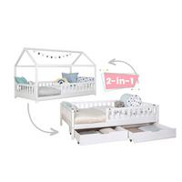 Postelja S Predalom Duo, 90x200, Bor, Bela, Masivno - bela/naravne barve, Moderno, les (90/200cm) - MID.YOU