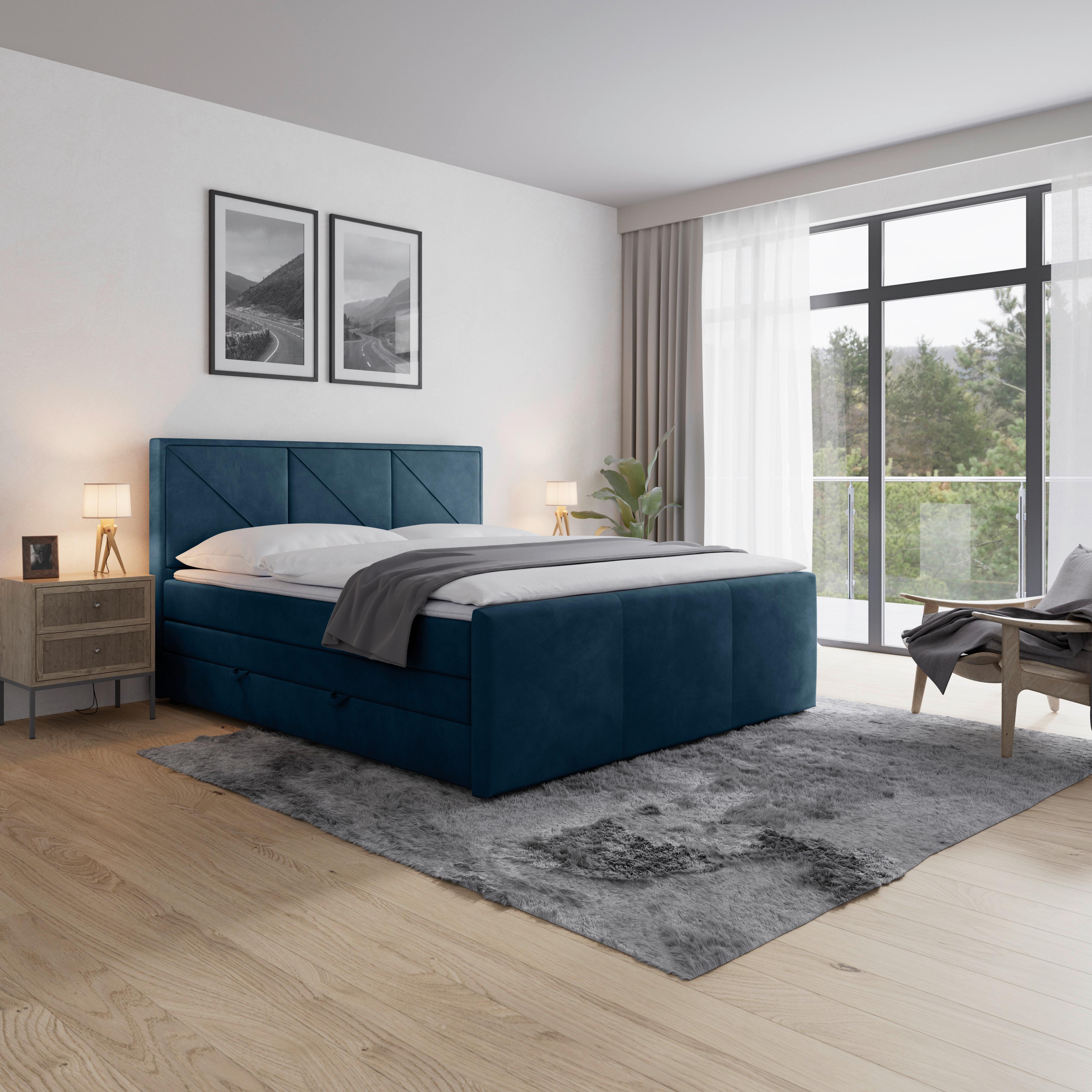 Boxspringbett Bologna ca. 180x200 cm Blau - Blau, MODERN, Holz/Kunststoff (180/200cm) - MID.YOU