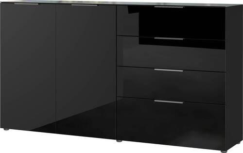 Sideboard Oakland in Schwarz - Silberfarben/Schwarz, MODERN, Glas/Holzwerkstoff (184/102/42cm) - Premium Living