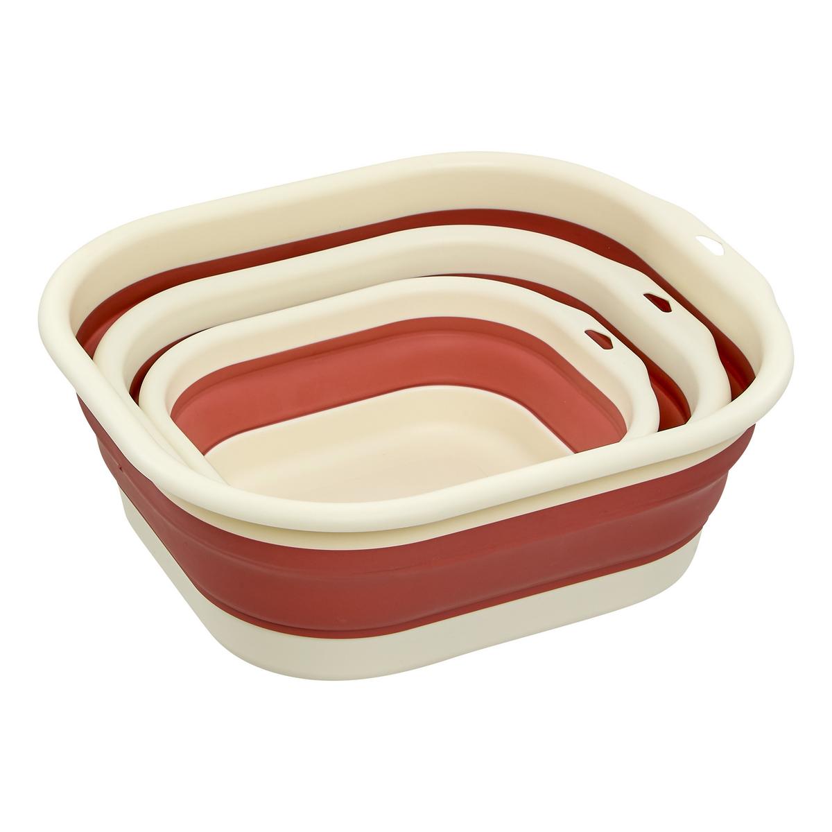 Set coșuri de rufe pliabile Bassi 3/1, cca. 3L+5L+10L - maro/albastru, Basics, plastic (38,5/34/14,5cm)