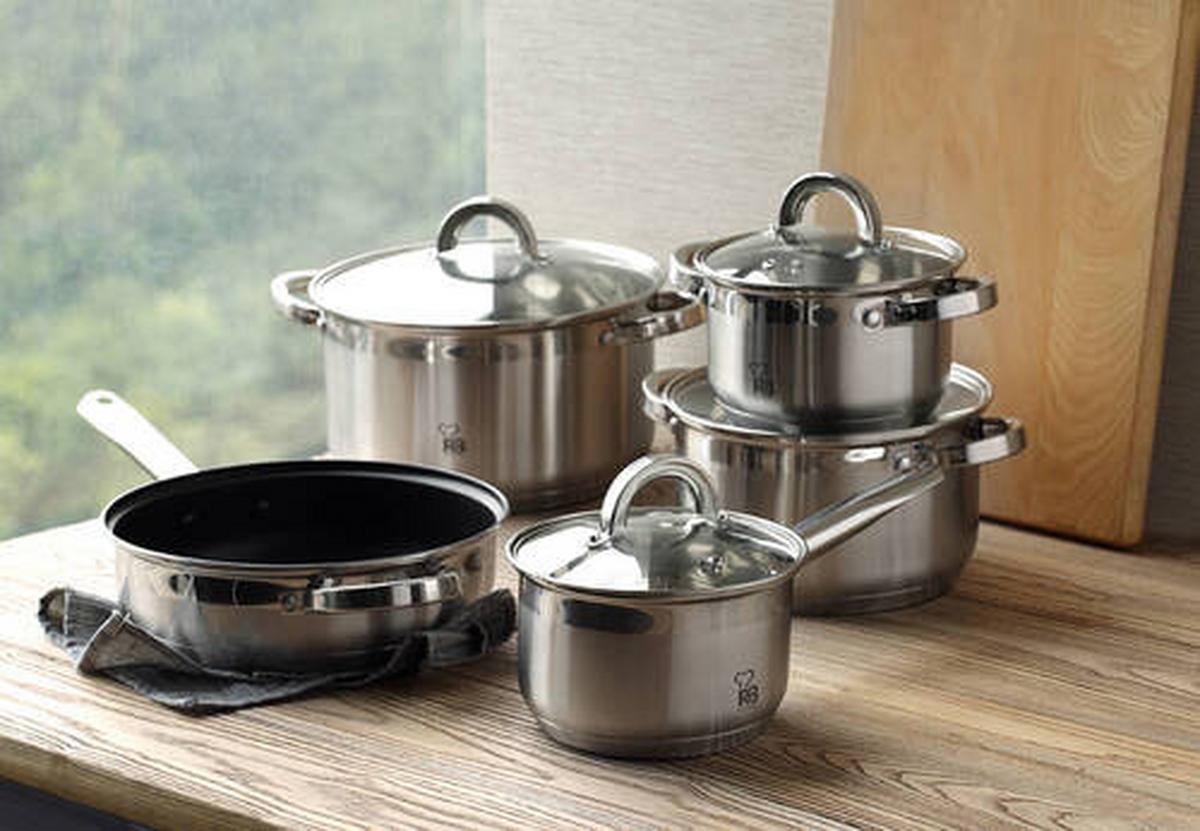 Kochtopset Jumbo, 12-teilig - Edelstahlfarben/Transparent, MODERN, Glas/Metall