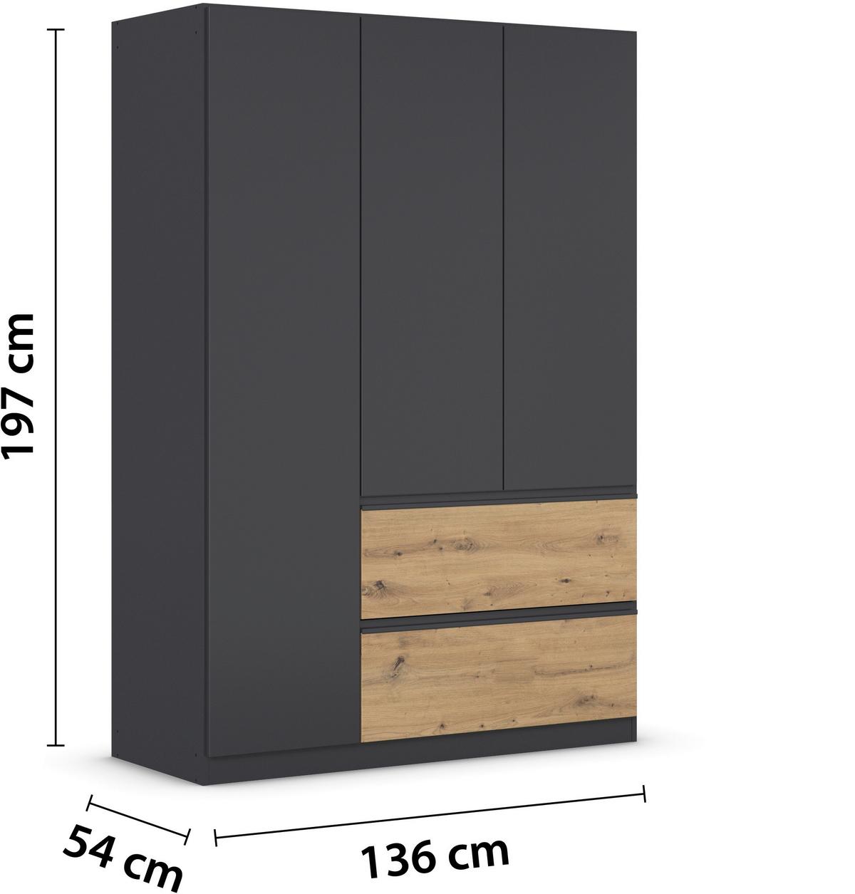 Omara S Klasičnimi Vrati Costa, Siva, Barva Hrasta - siva/hrast artisan, Moderno, leseni material (136/197/54cm) - Rauch Möbel