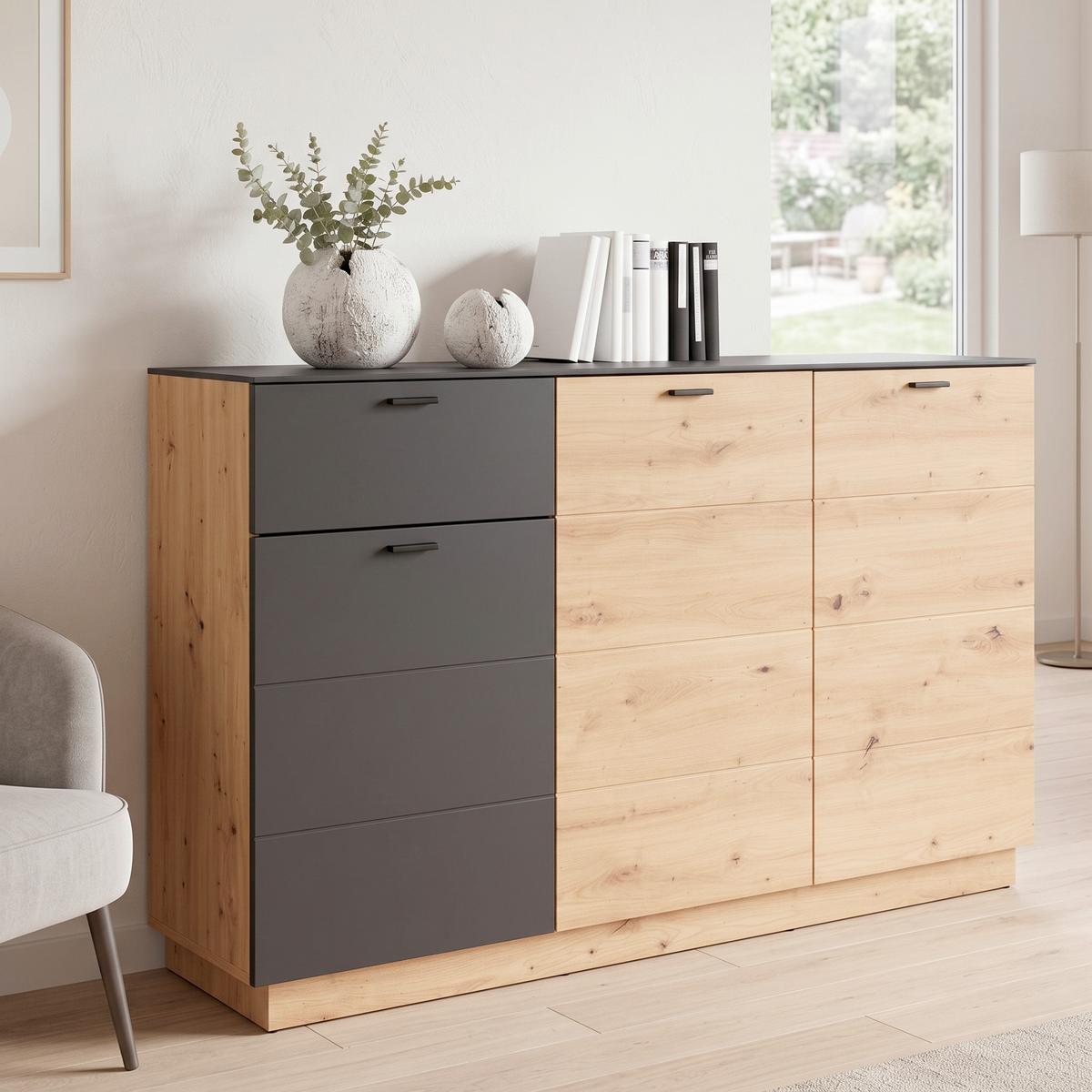 Komoda Tonale - siva/boje hrasta, Moderno, drvni materijal/plastika (159,7/97,8/40cm) - Modern Living