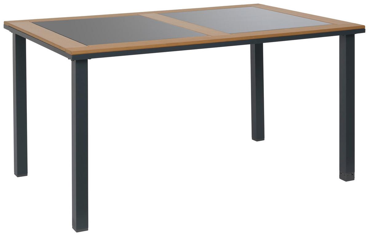 Vrtna Miza Bernd, Aluminij, Kaljeno Steklo, 140x90 - črna/naravne barve, Moderno, kovina/umetna masa (140/74/90cm) - Beldano