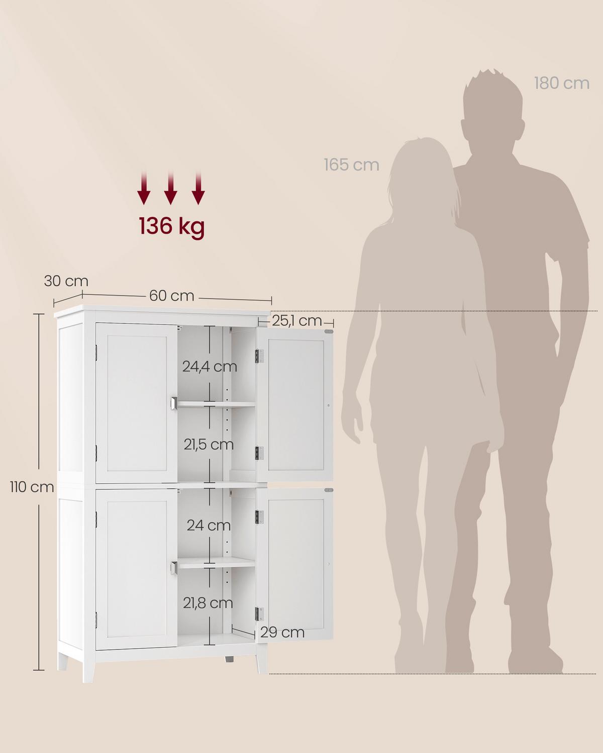 HOCHSCHRANK BBC552P31 - Weiß, Trend, Holzwerkstoff/Metall (60/110/30cm) - MID.YOU