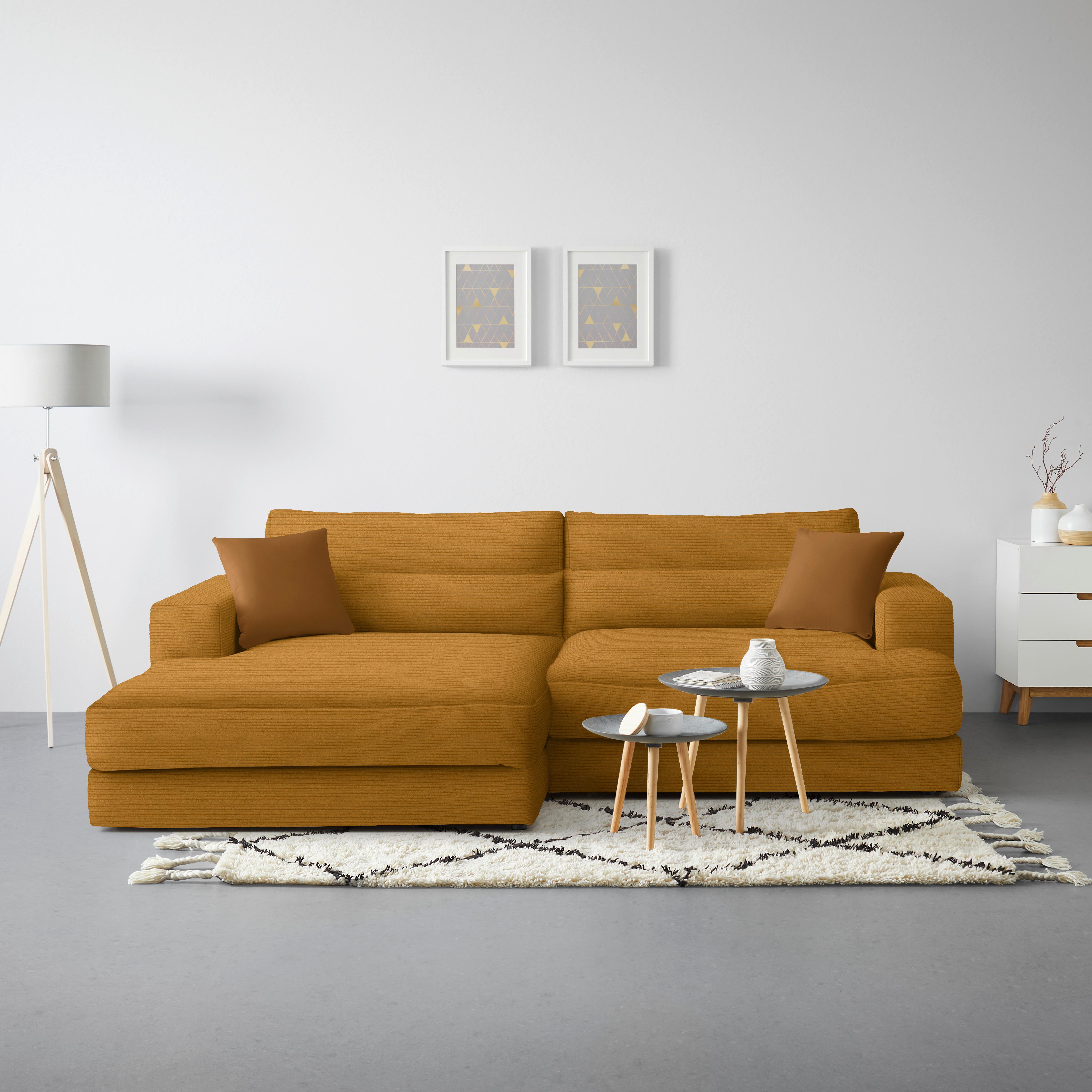 Ecksofa Fabiona links Senfgelb - Senfgelb/Schwarz, MODERN, Holz/Kunststoff (194/85/268cm) - Premium Living