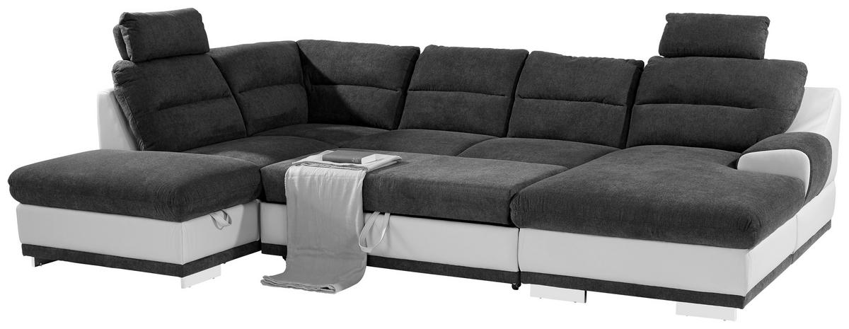 Sedežna Garnitura Seaside, Z Ležiščem, Predalom, Oblika U - barve kroma/rjavosiva, Konvencionalno, kovina/tekstil (218/334/165cm) - Premium Living