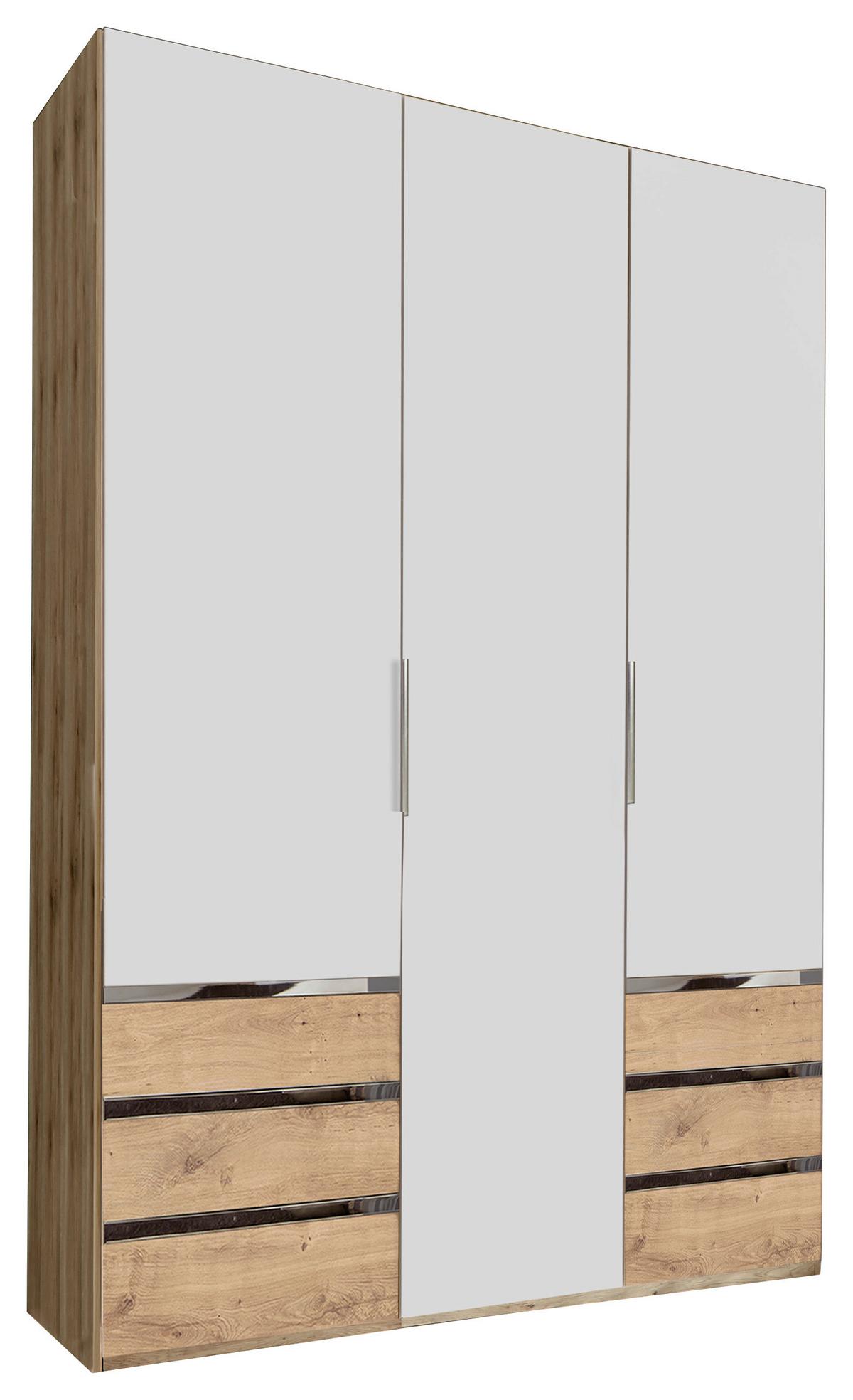 Drehtürenschrank Level 36A B: ca. 150 cm Weiß/Eiche Dekor - Chromfarben/Eichefarben, MODERN, Holzwerkstoff/Kunststoff (150/216/58cm) - MID.YOU