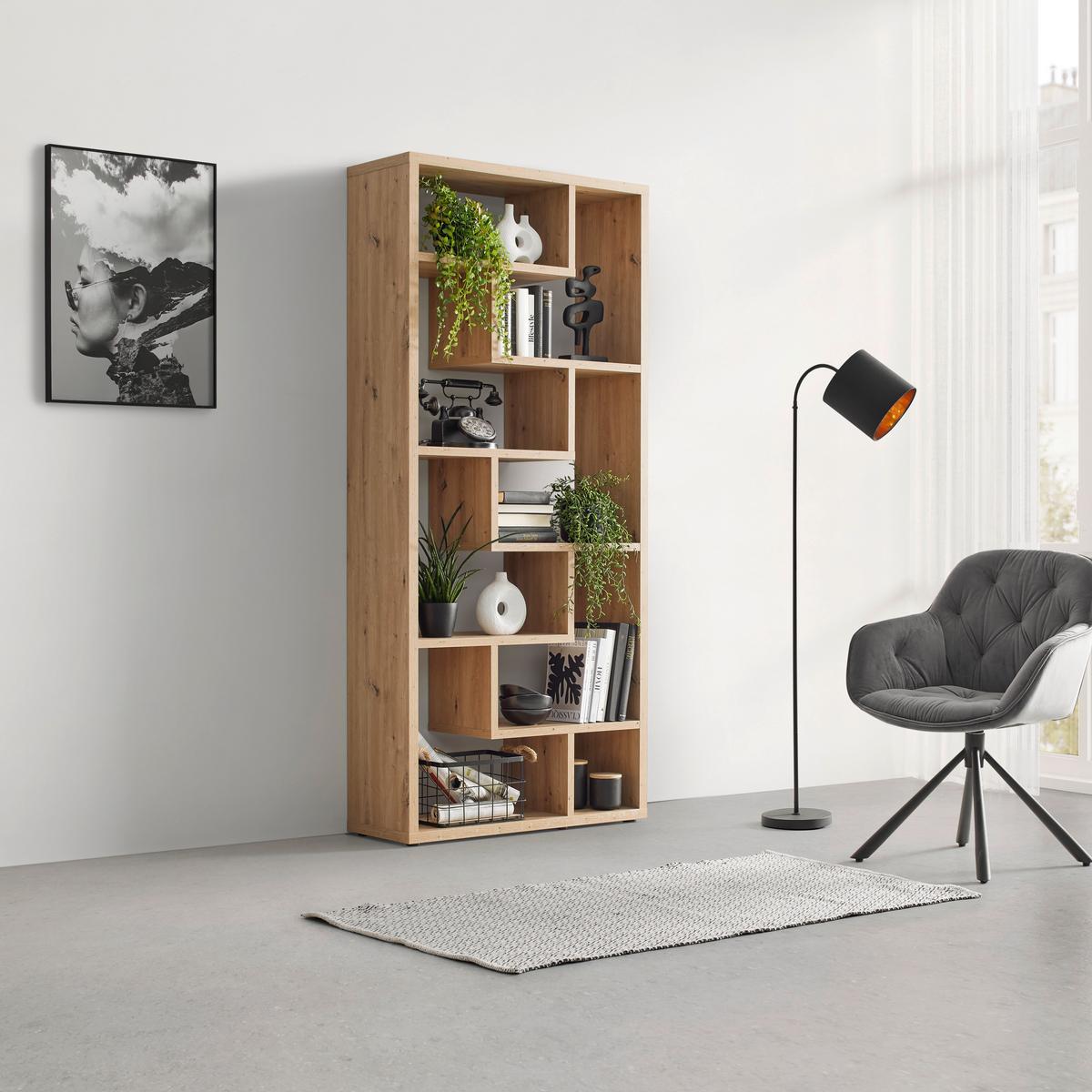 Raumteiler Bounty Eiche Artisan - Schwarz/Eiche Artisan, Modern, Holzwerkstoff/Kunststoff (89/192/33cm) - Mömax