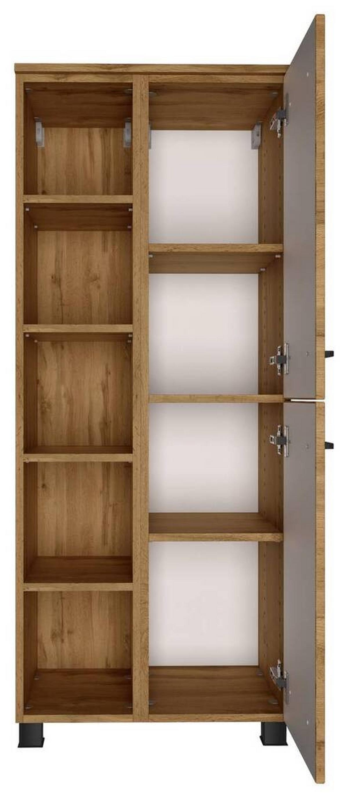Midischrank ''Manchester'', Eichefarben - Eichefarben/Schwarz, MODERN, Holzwerkstoff/Metall (55/130/35cm) - Held