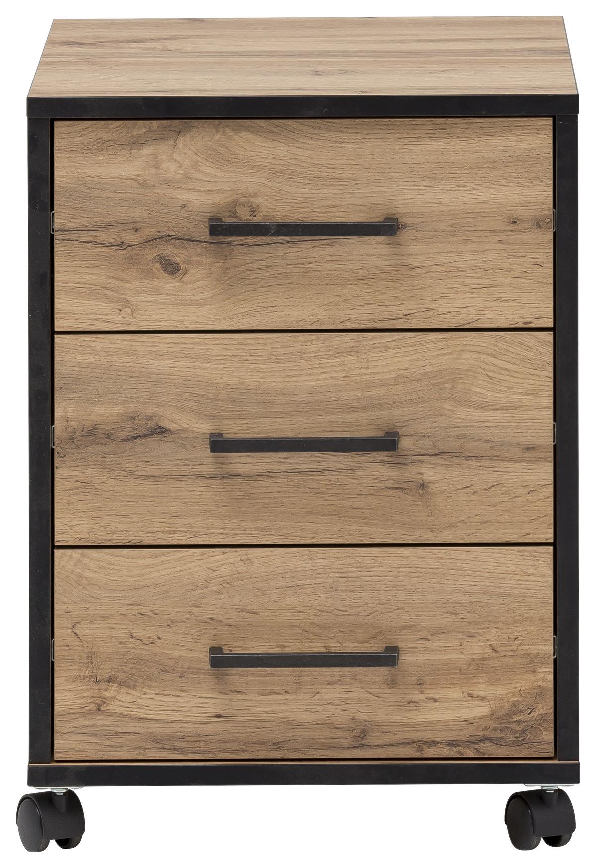Rollcontainer "Serie 2000" , eiche - Eichefarben/Schwarz, KONVENTIONELL, Holzwerkstoff/Kunststoff (40,1/57/50cm) - MID.YOU