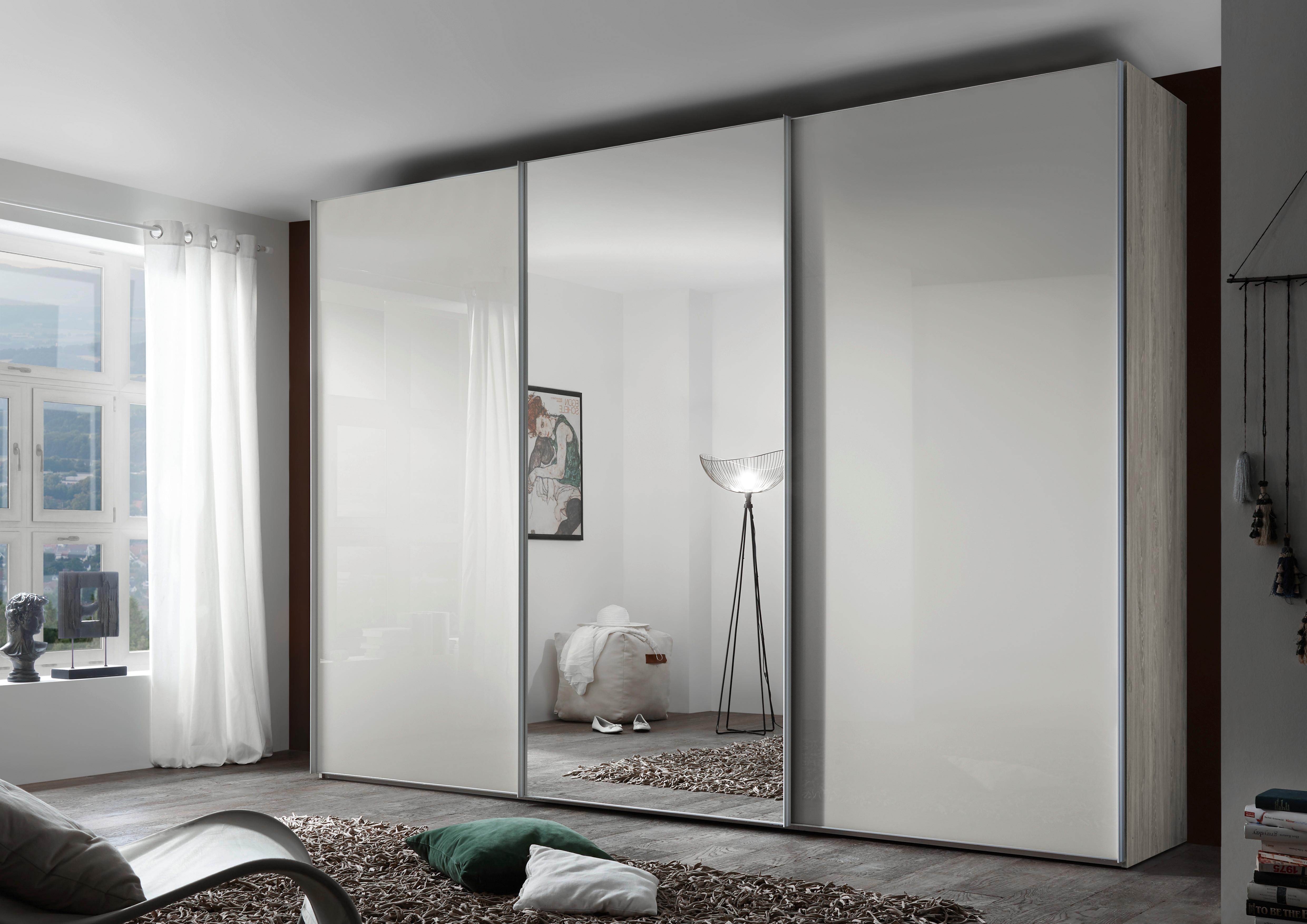 Tolóajtós Szekrény 3 Ajtós Sonate Rom - krómszínű/szürke, Modern, faalapú anyag/üveg (298/240/68cm) - Premium Living