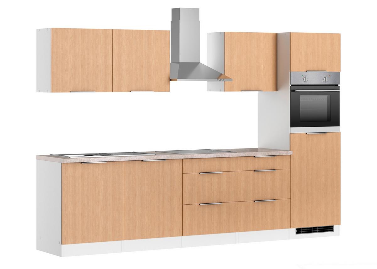 Küchenblock Glasgow m. Geräten Weiß/Eichefarben - Eichefarben/Beige, LIFESTYLE, Holzwerkstoff/Metall (300cm) - Held