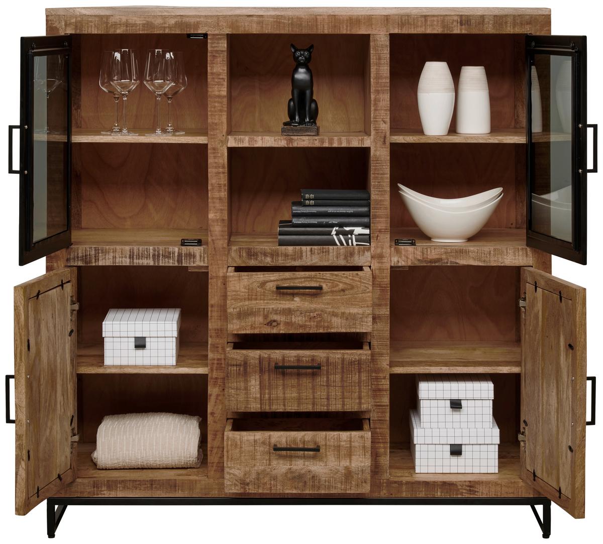 KOMODA WYSOKA HERITAGE  -EXKLUSIV- - kolor naturalny/czarny, Design, metal/drewno (135/140/40cm) - Carryhome