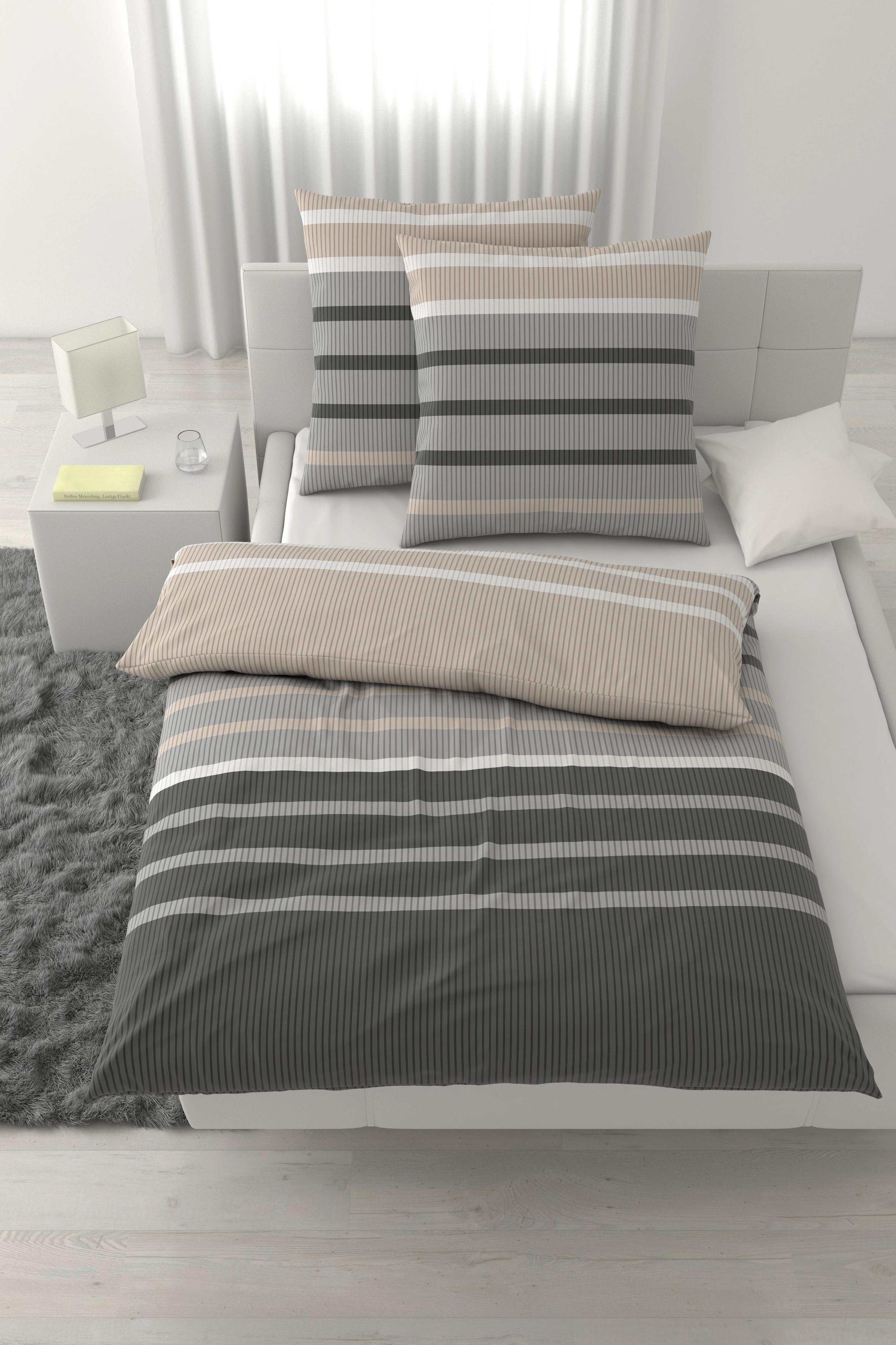 Bettwäsche Streif XXL Schwarz/Beige ca. 200x200cm - Beige/Schwarz, KONVENTIONELL, Textil (200/200cm) - Mömax
