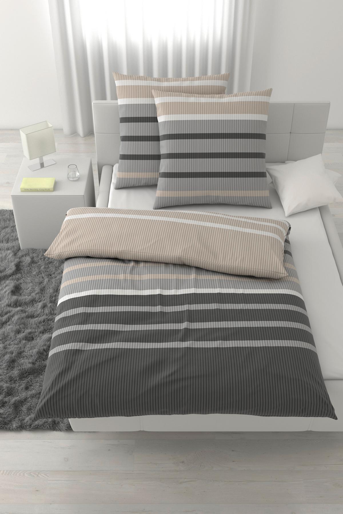 Bettwäsche Streif XXL Schwarz/Beige ca. 200x200cm - Beige/Schwarz, KONVENTIONELL, Textil (200/200cm) - Mömax