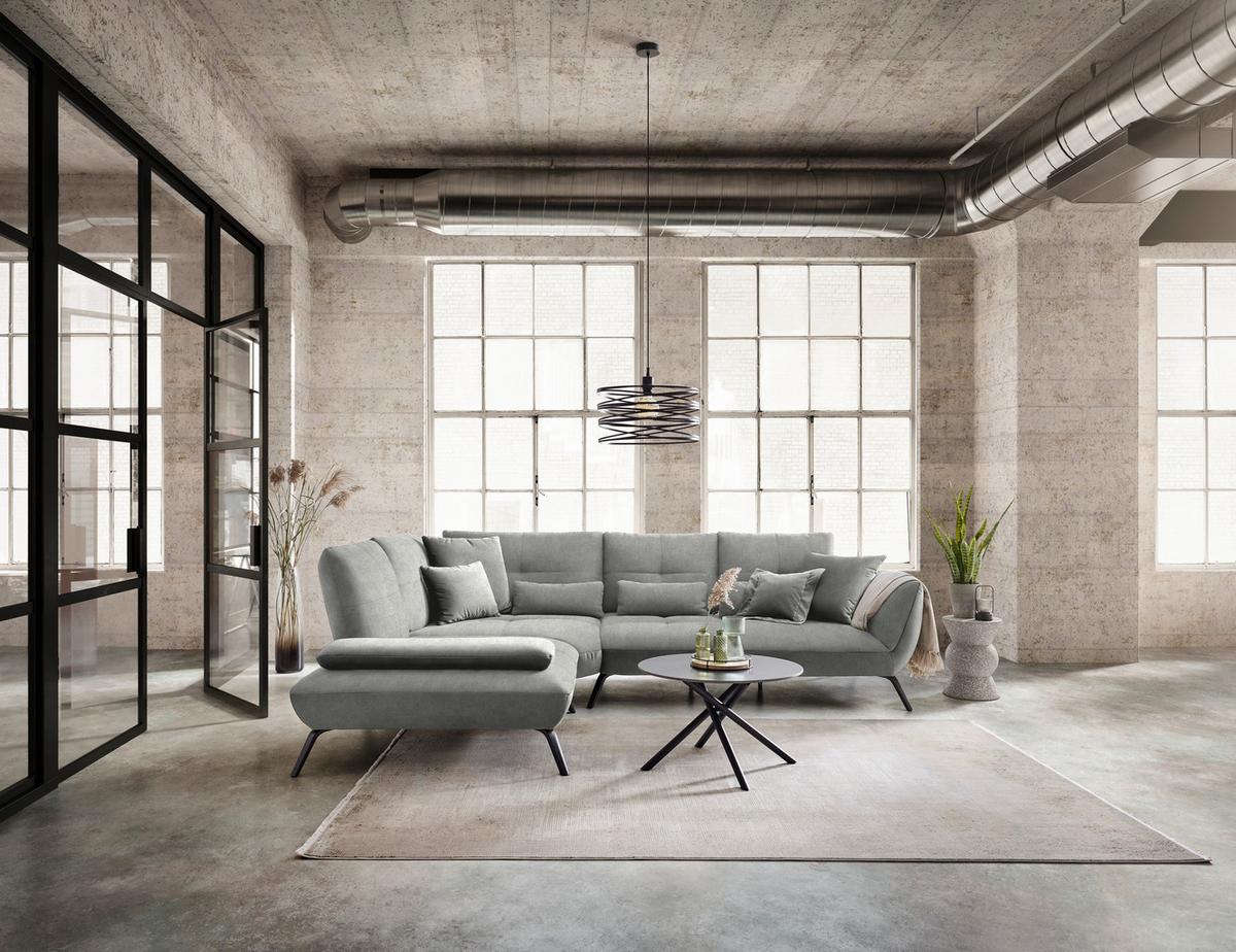 Wohnlandschaft Trendy Silberfarben - Silberfarben/Schwarz, MODERN, Holzwerkstoff/Textil (250/93/310cm) - Premium Living