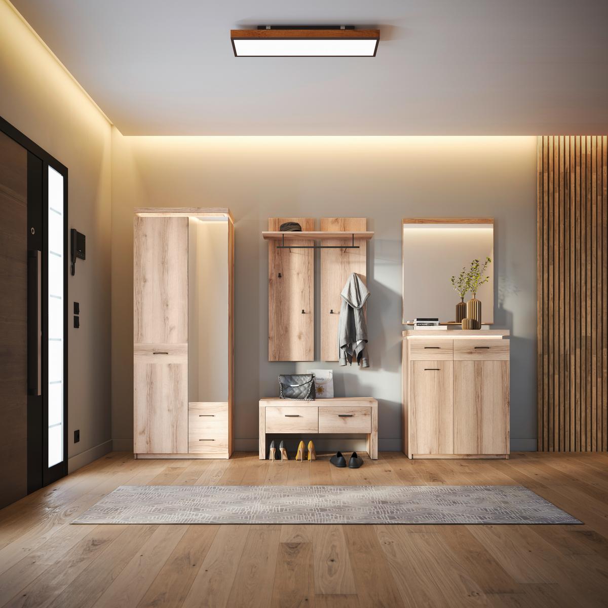 Dulap pentru hol Vancuover - culoare lemn stejar, Modern, sticlă/material pe bază de lemn (75/198/38cm) - Premium Living