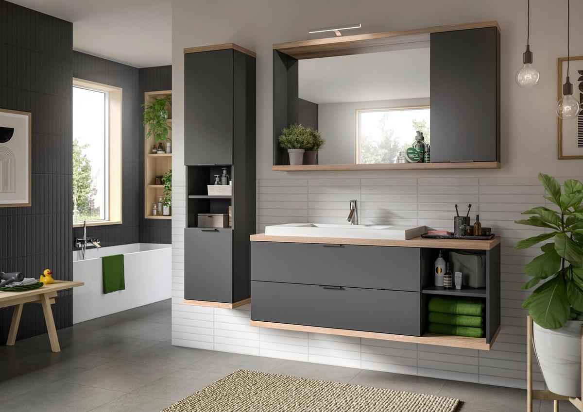 WASCHTISCHKOMBI NUARO - Weiss/Eichefarben, Basics, Holzwerkstoff/Kunststoff (130/50/48cm) - MID.YOU