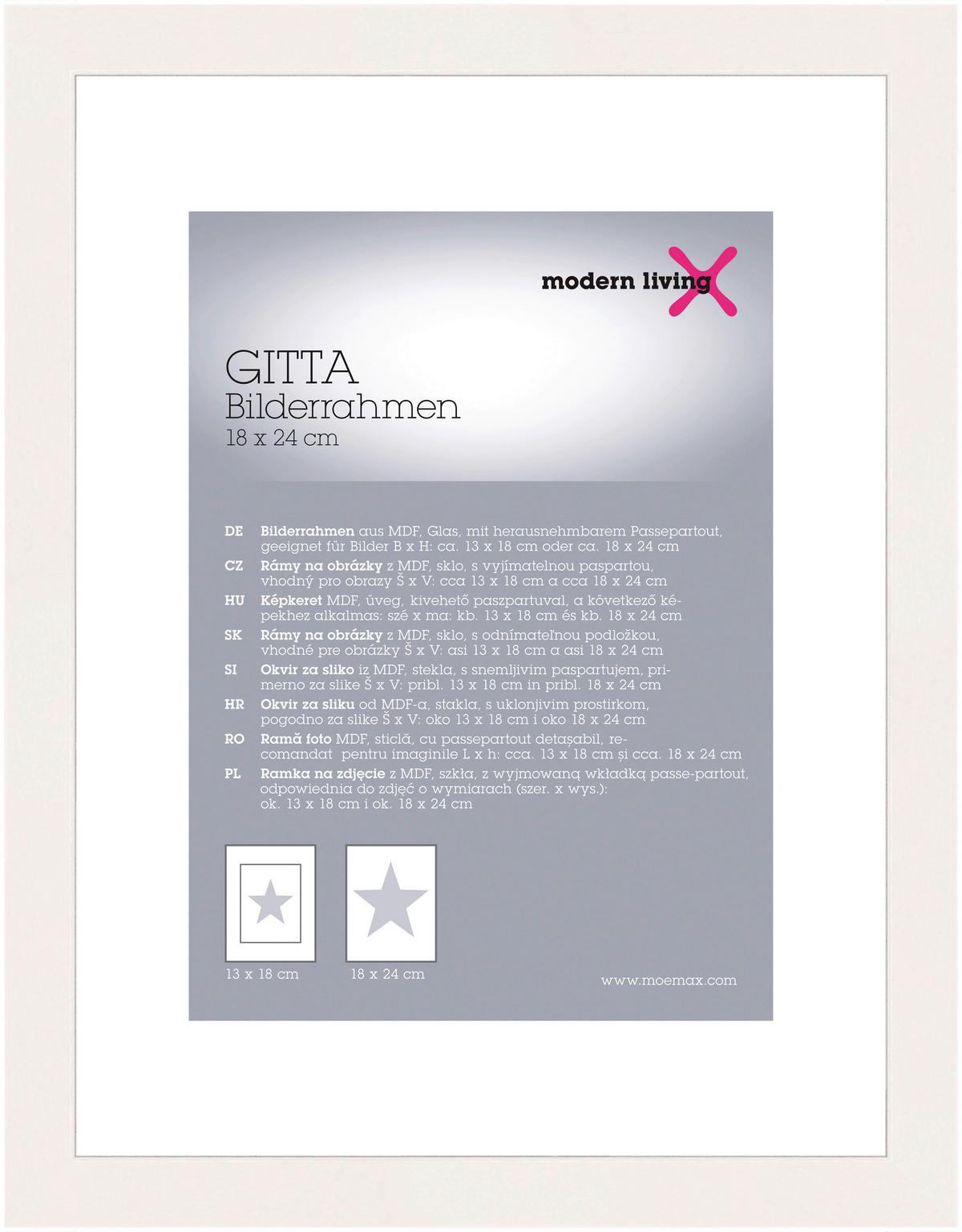 Bilderrahmen Gitta in Weiss ca. 18x24cm - Weiss, Modern, Glas/Holzwerkstoff (18/24cm) - Modern Living