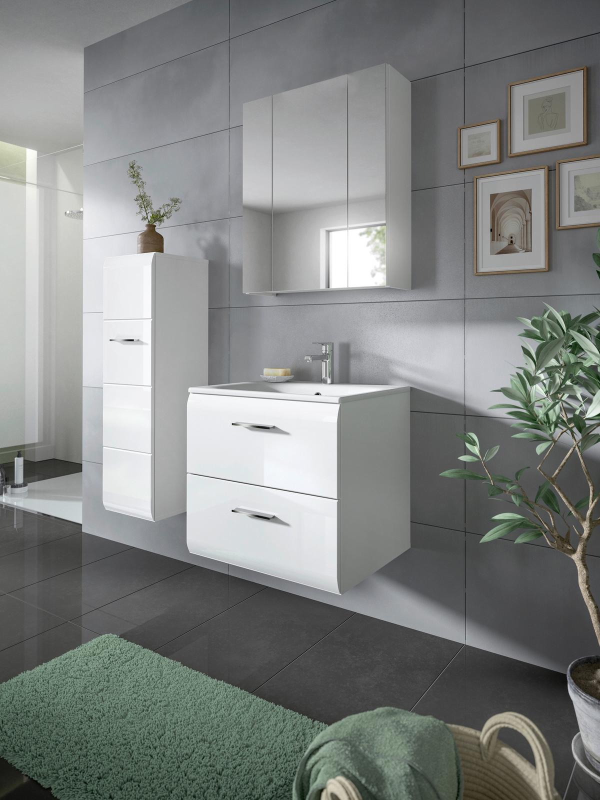 Badezimmer Ice 2-tlg. ca. 60 cm Weiß - Weiß Hochglanz/Silberfarben, MODERN, Keramik/Holzwerkstoff (60cm) - MID.YOU