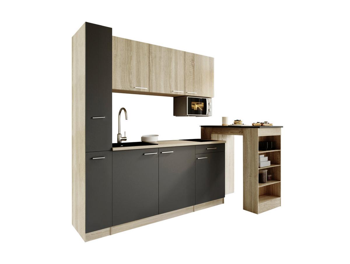 Küchenblock Ingrid m. Geräten Grau - Eichefarben/Alufarben, Design, Holzwerkstoff/Kunststoff (180cm) - Respekta