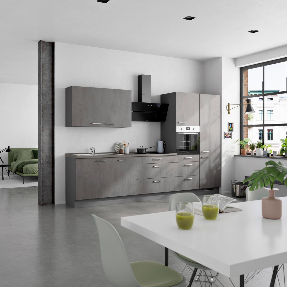 Küchenblock Riva High m. Geräten Schieferfarben - Schieferfarben/Edelstahlfarben, MODERN, Holzwerkstoff/Metall (330cm) - Nobilia