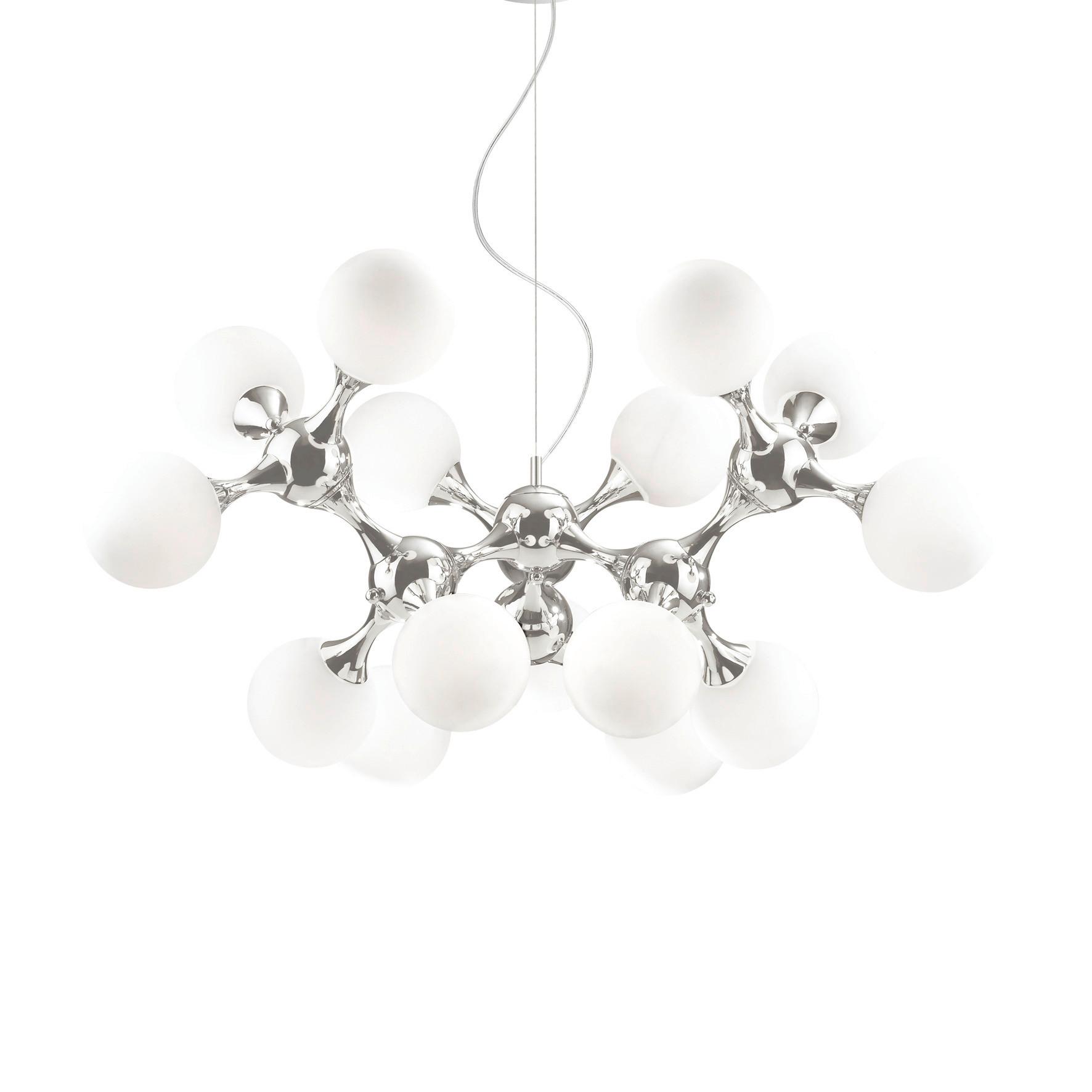 Hängeleuchte Nodi Bianco Chromfarben/Weiß max. 40 Watt - Chromfarben/Weiß, Design, Glas/Metall (105/105/83-240cm) - Ideal Lux
