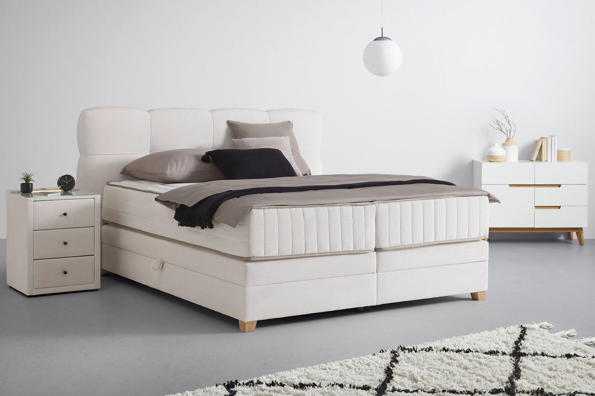 Boxspringbett Bianco Beige ca. 180x200cm - Beige, KONVENTIONELL, Holz/Holzwerkstoff (180/200cm) - Premium Living