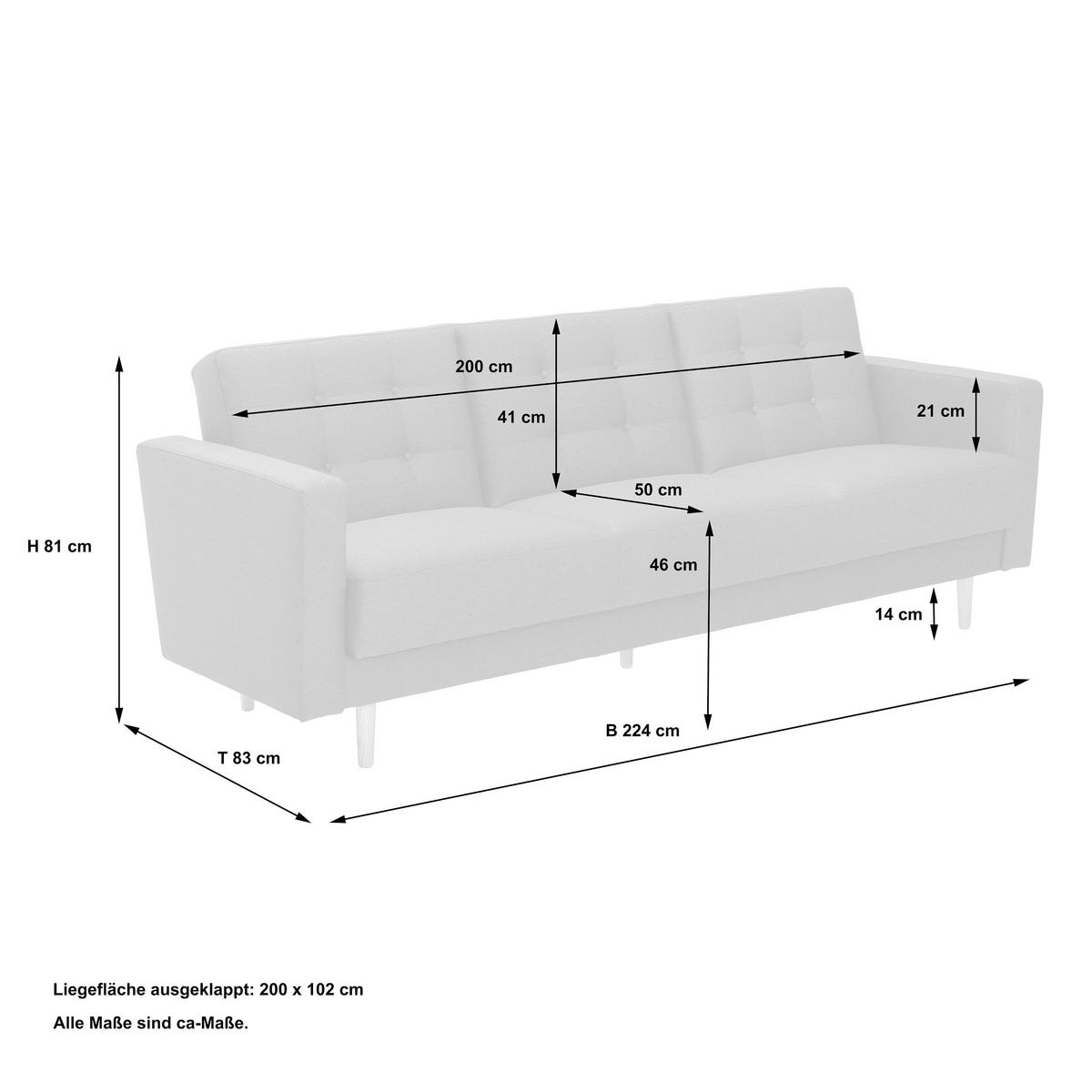 3-Sitzer-Sofa Jasmin Anthrazit Flachgewebe mit Schlaffunktion - Anthrazit/Eschefarben, MODERN, Holz/Textil (224/81/83cm) - Max Winzer