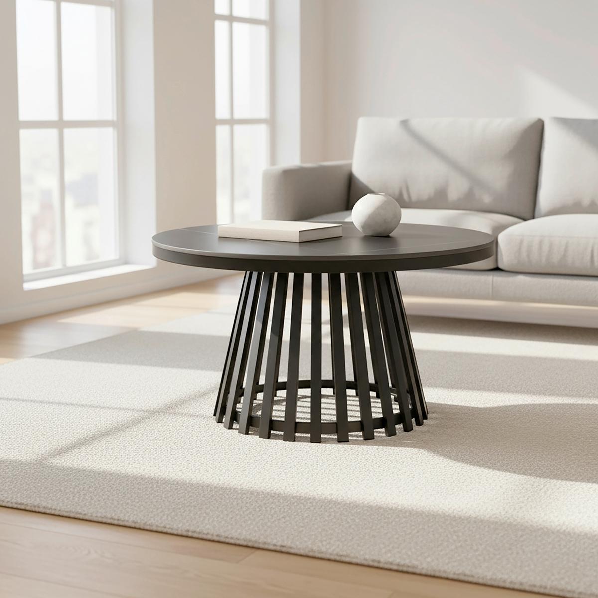 Couchtisch Pela Schwarz MDF rund - Schwarz, MODERN, Holzwerkstoff/Stein (90/45cm) - Bessagi Home