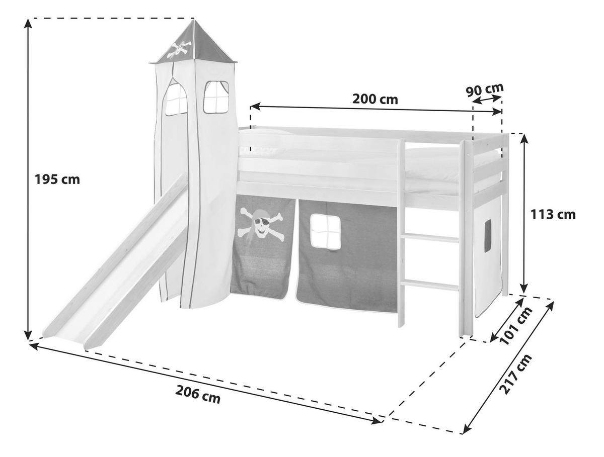 Igralna Postelja Kasper, 90x200, Črna, Tobogan, Stolp - barve bora/črna, Natur, les (90/200cm) - MID.YOU