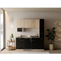 Küchenblock Ingrid m. Geräten Schwarz - Eichefarben/Schwarz, Design, Holzwerkstoff/Kunststoff (180cm) - Respekta