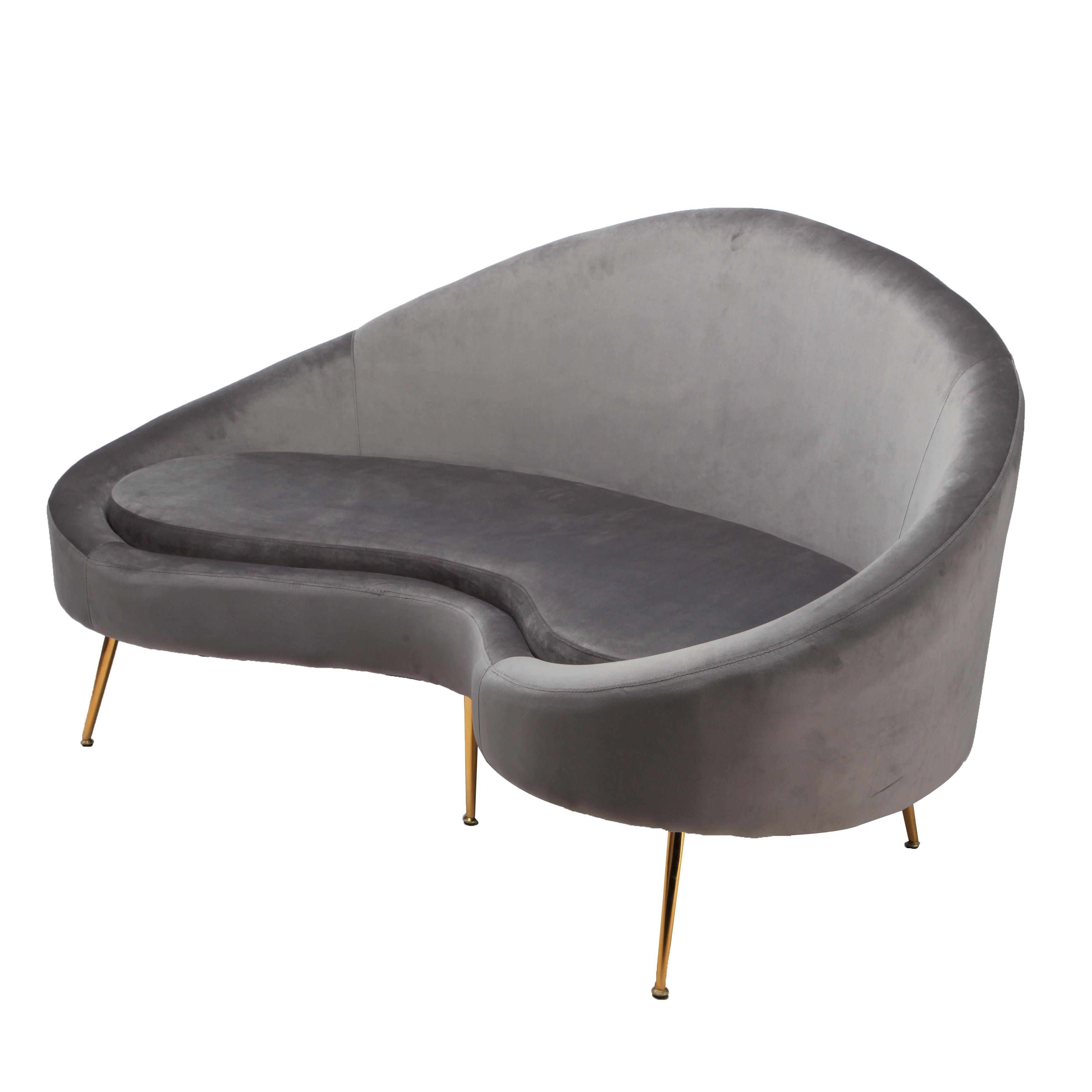 Sofa "Lou", grau, Samtbezug - Goldfarben/Grau, MODERN, Textil/Metall (172/93/89cm) - Bessagi Home