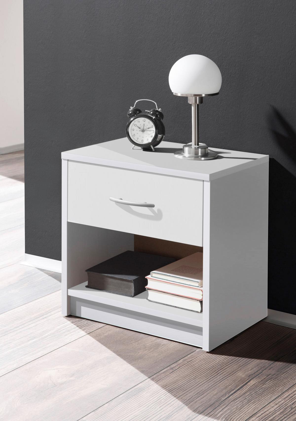 SZAFKA NOCNA BASE BIELA - kolor srebrny/biały, Basics (39/41/28cm)