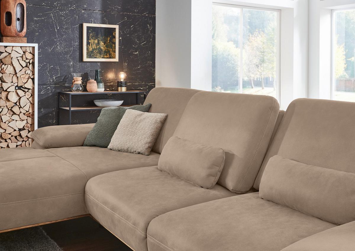 Wohnlandschaft Erling Taupe - Taupe/Beige, MODERN, Leder/Metall (187/89/322cm) - Premium Living