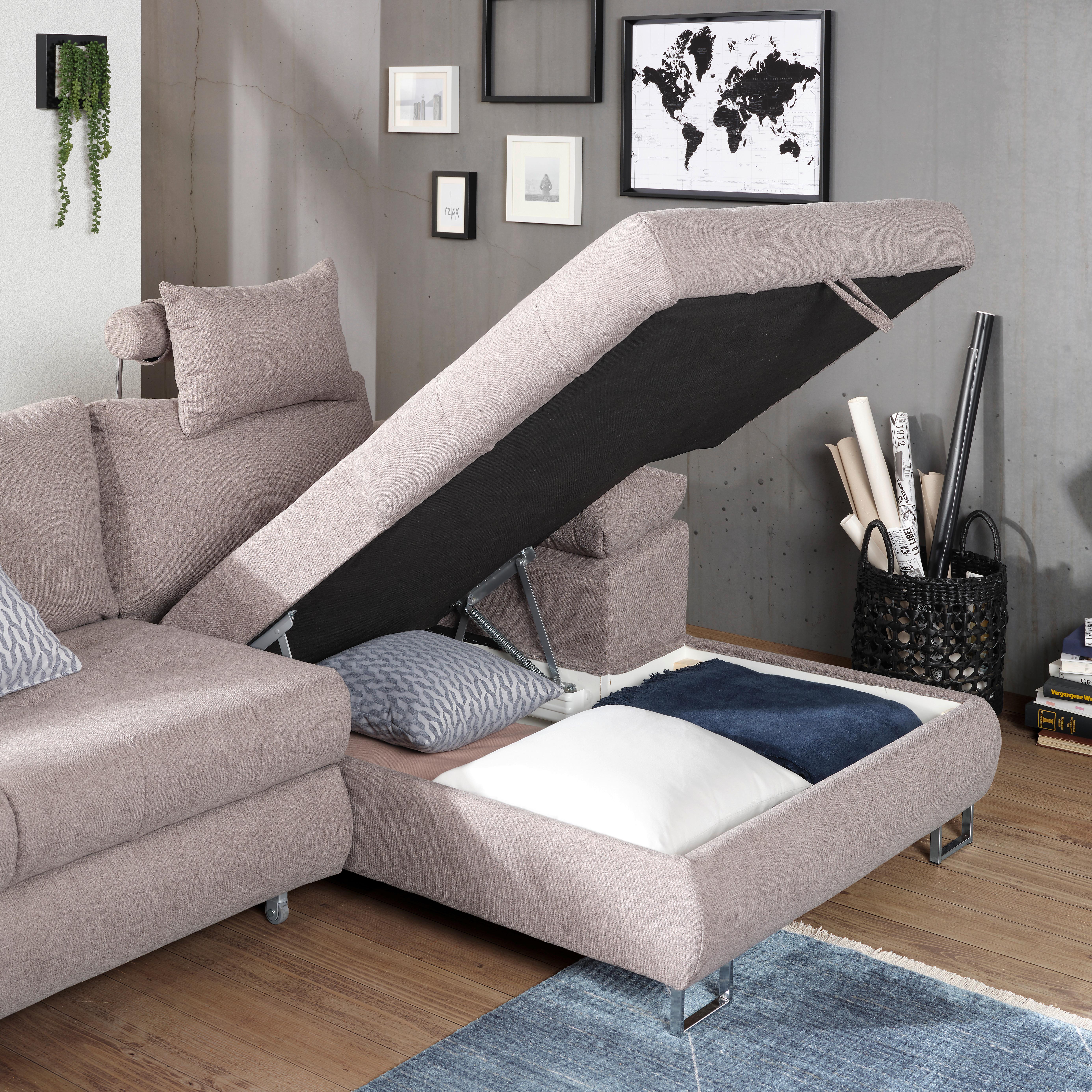 Wohnlandschaft in Hellgrau - Silberfarben/Hellgrau, Textil/Metall (345/77/112/165cm) - Modern Living