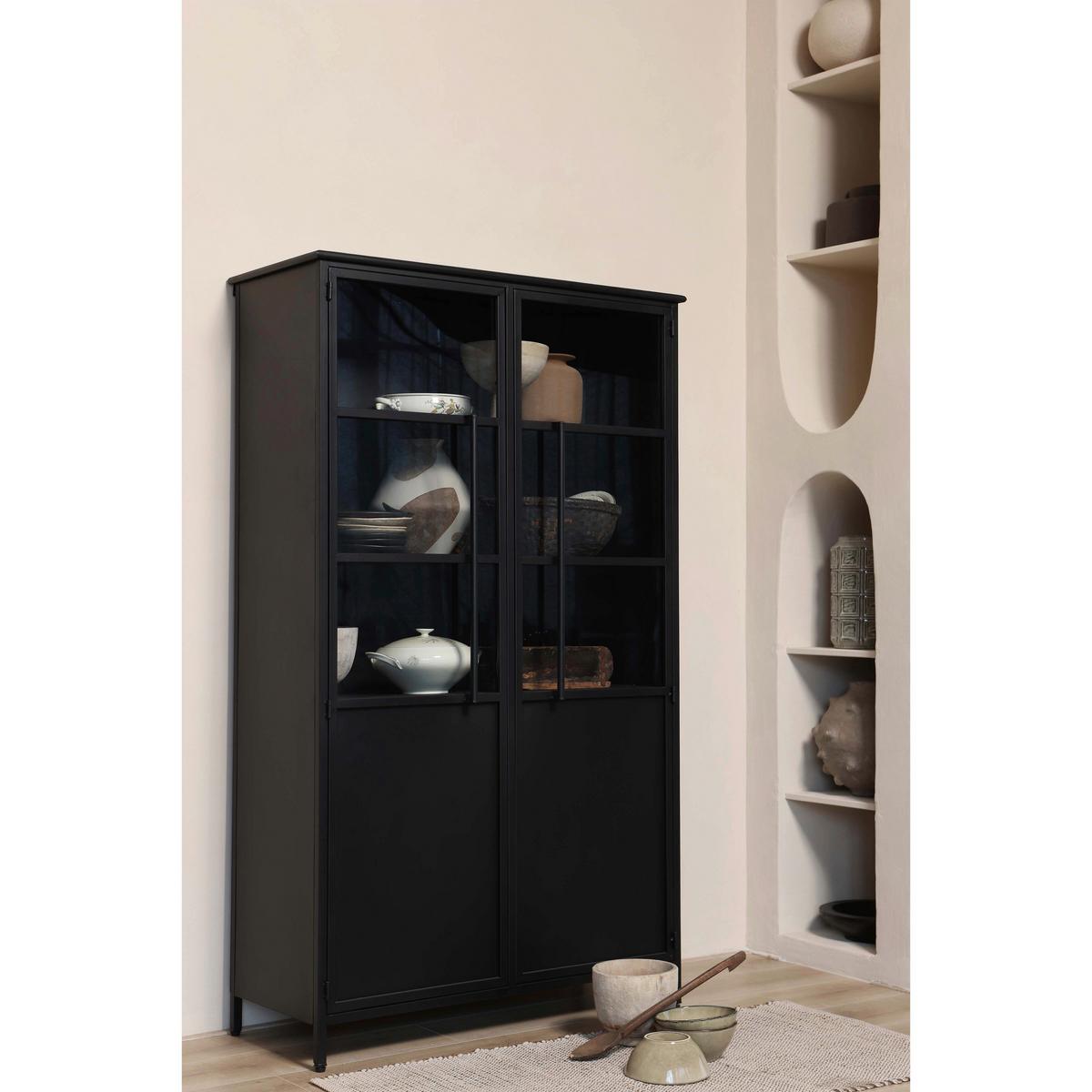 Vitrine Exhibit Schwarz - Schwarz, Design, Glas/Metall (99/170/44cm) - Livetastic