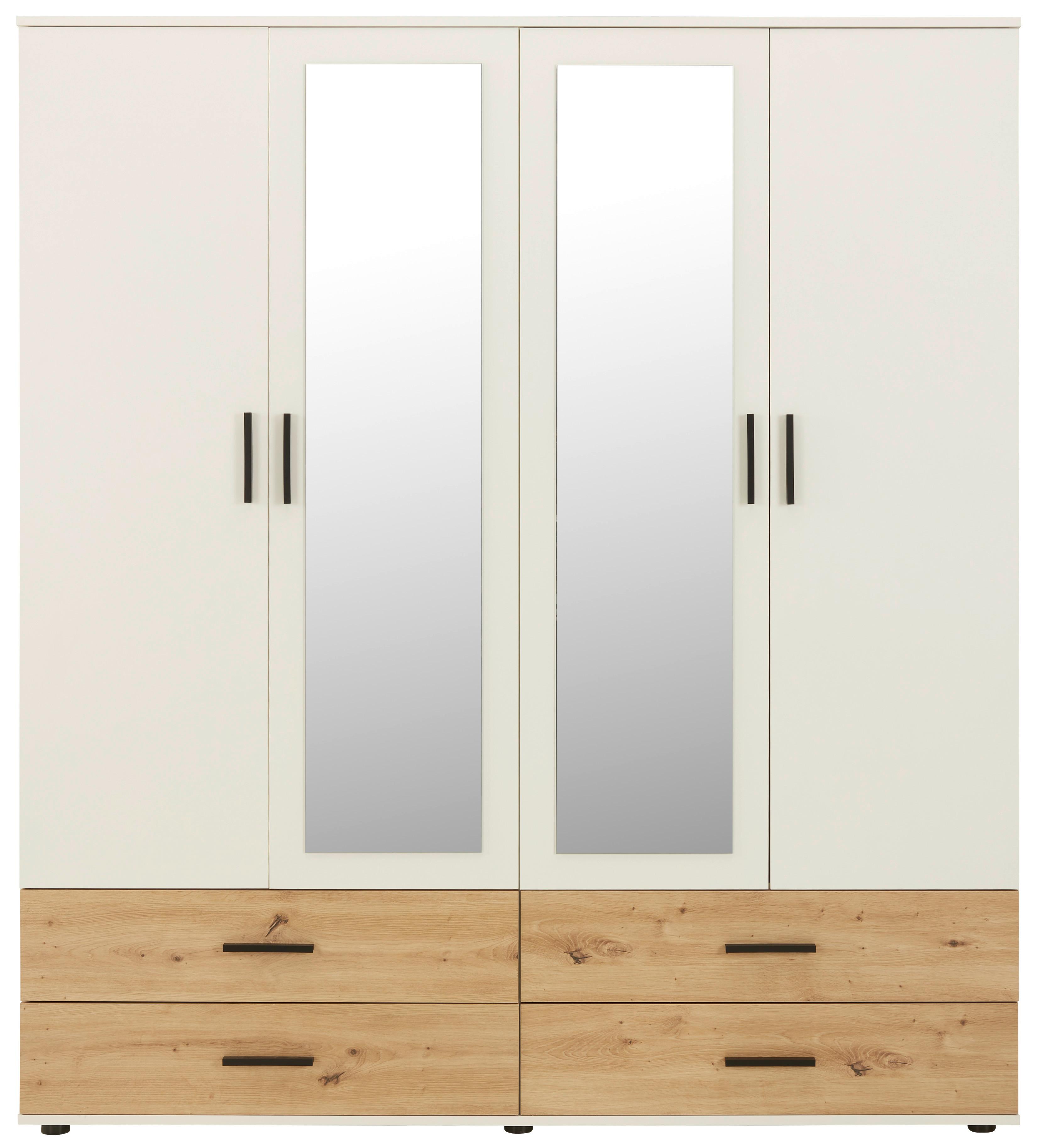 Kleiderschrank in Weiß/Eichefarben - Schwarz/Weiß, KONVENTIONELL, Holzwerkstoff/Kunststoff (168/188/52cm) - Modern Living