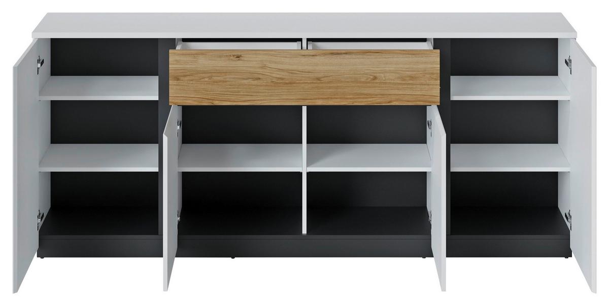 Komoda Novena - bijela/boje hrasta, Trend, drvni materijal/plastika (209/87/40cm) - Modern Living