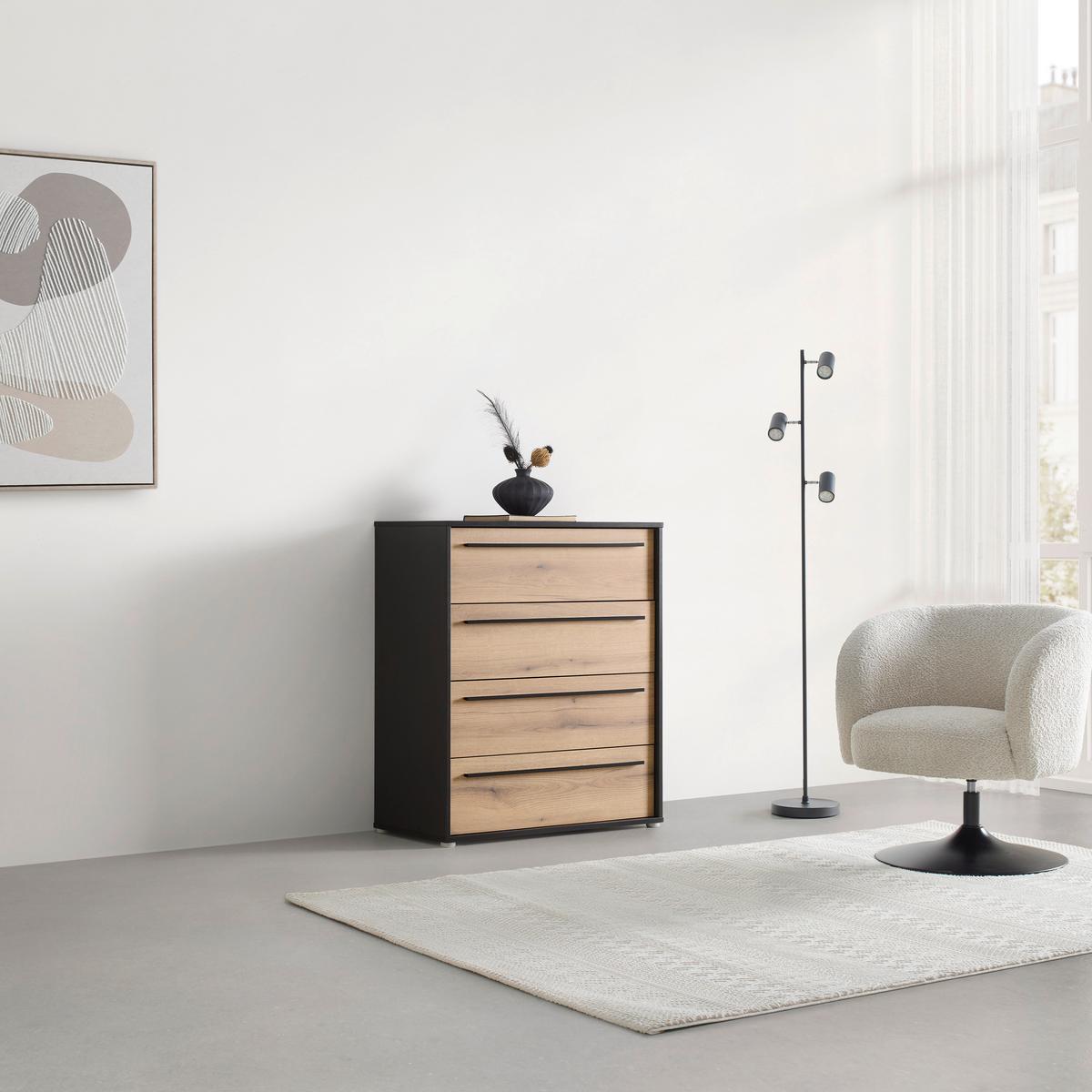 Kommode Adriano Schwarz/Eichefarben - Eichefarben/Schwarz, MODERN, Holzwerkstoff/Kunststoff (80/94,8/41,2cm) - Mömax