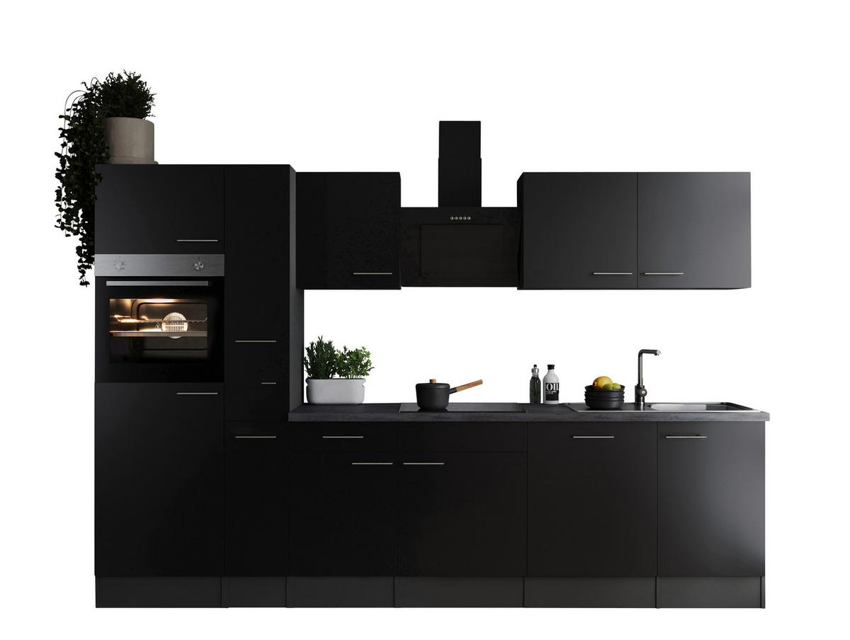 Küchenblock Oliver m. Geräten Schwarz - Silberfarben/Schwarz, Design, Holzwerkstoff/Metall (310cm) - Respekta