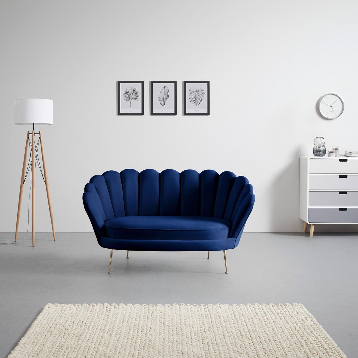 SOFA DWUOSOBOWA JELLINA - ciemnoniebieski/szampanowy, Modern, metal/tkanina (144/80/84cm) - Bessagi Home