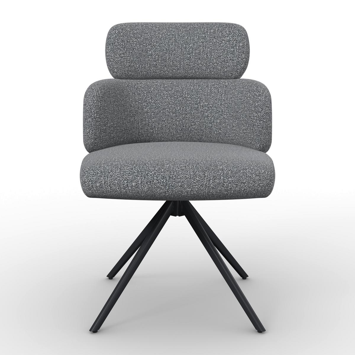 Armlehnstuhl Karo Grau Webstoff Drehbar Gepolstert - Schwarz/Grau, MODERN, Textil/Metall (58/88/65cm) - Bessagi Home