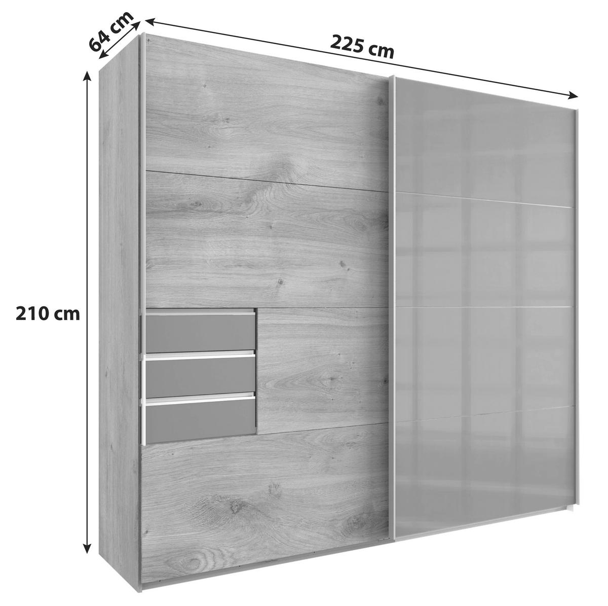 Schwebetürenschrank Saigon in Graphitfarben/Schwarz - Graphitfarben/Schwarz, KONVENTIONELL, Glas/Holzwerkstoff (225/208/64cm) - Premium Living