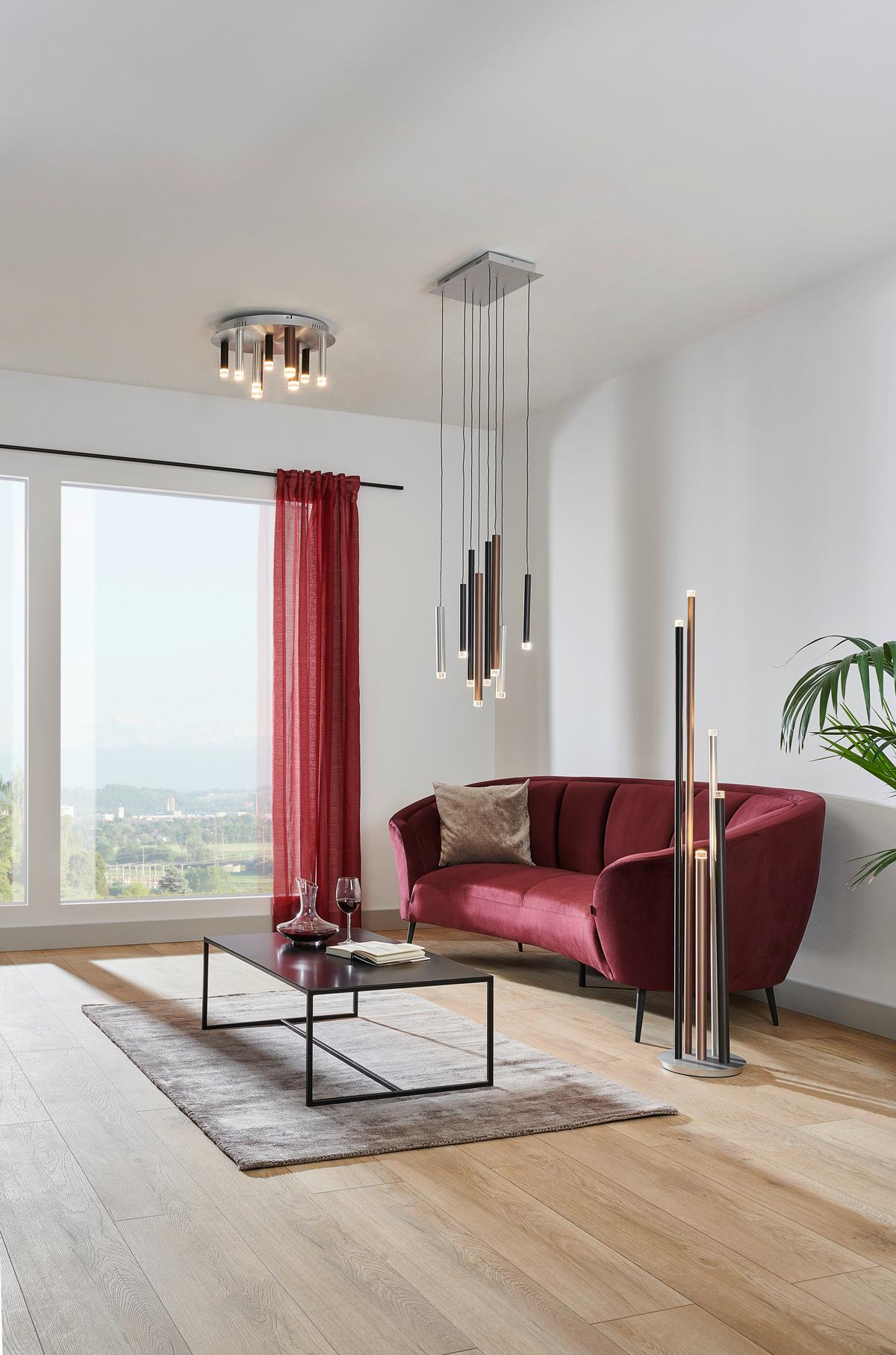 LAMPA WISZĄCA LED G93763/20 CEMBALO - czarny/kolor aluminiowy, Design, tworzywo sztuczne/metal (40/25/180cm)