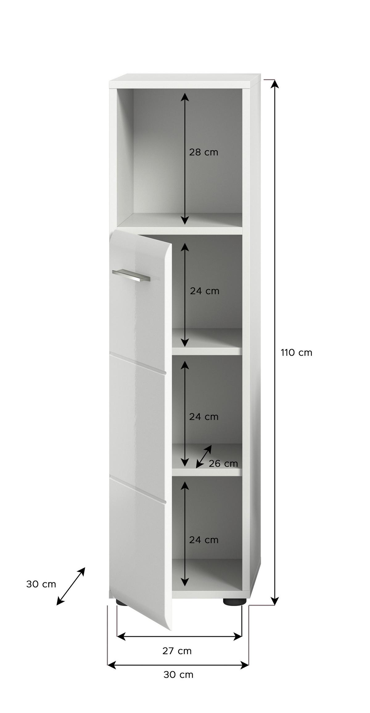 Unterschrank Ice ca. 30x110x30 cm Weiß hochgl. - Chromfarben/Weiß Hochglanz, MODERN, Holzwerkstoff/Kunststoff (30/110/30cm) - MID.YOU